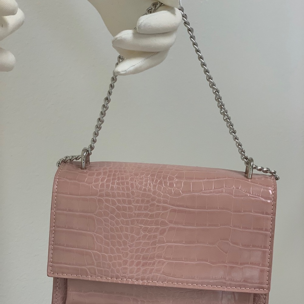 "Emily" Pink Croc Embossed Handbag - Picture 7 of 8